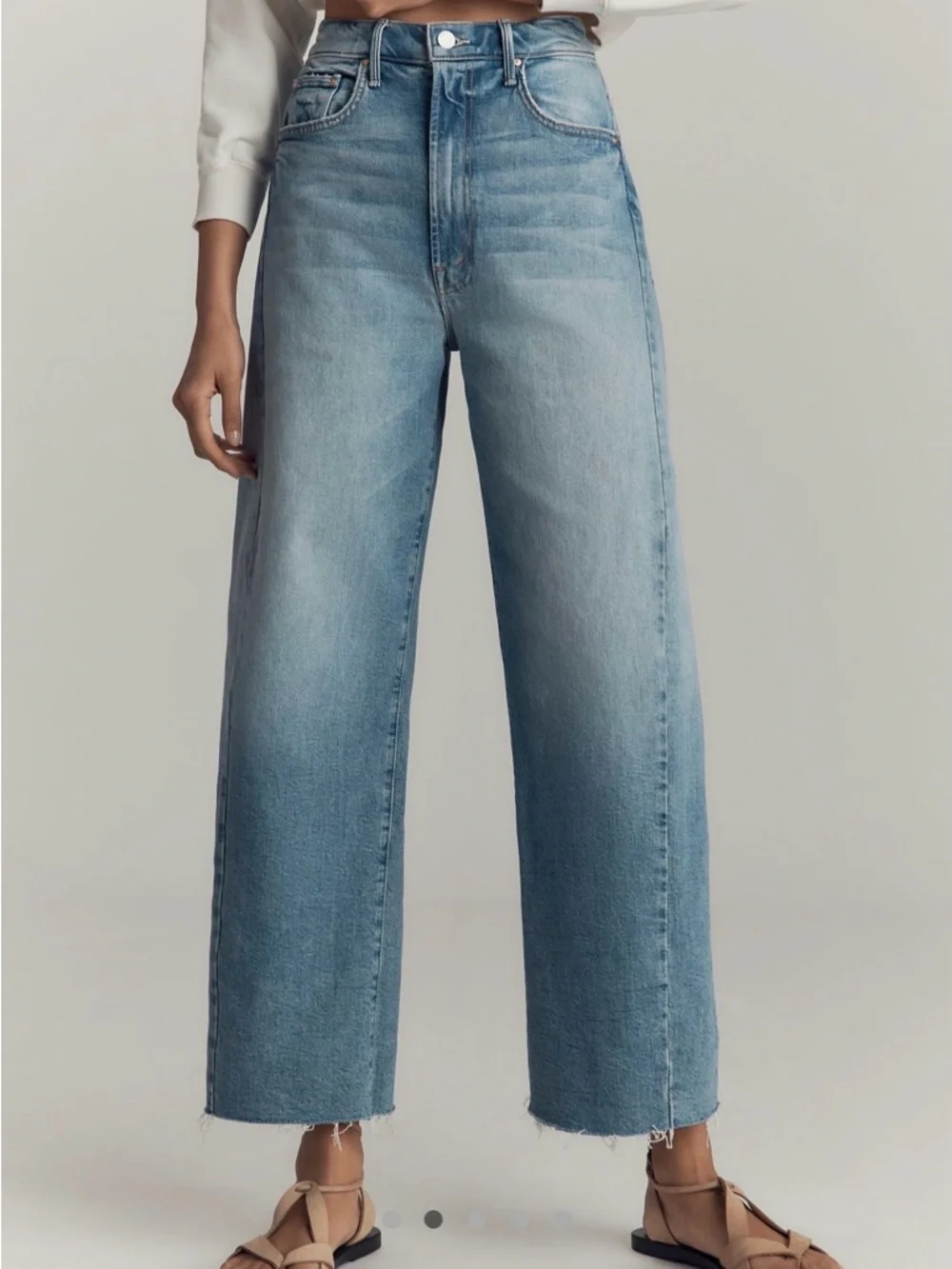 MOTHER Light Blue High-Rise Cropped Wide-Leg Jeans - Picture 2 of 6